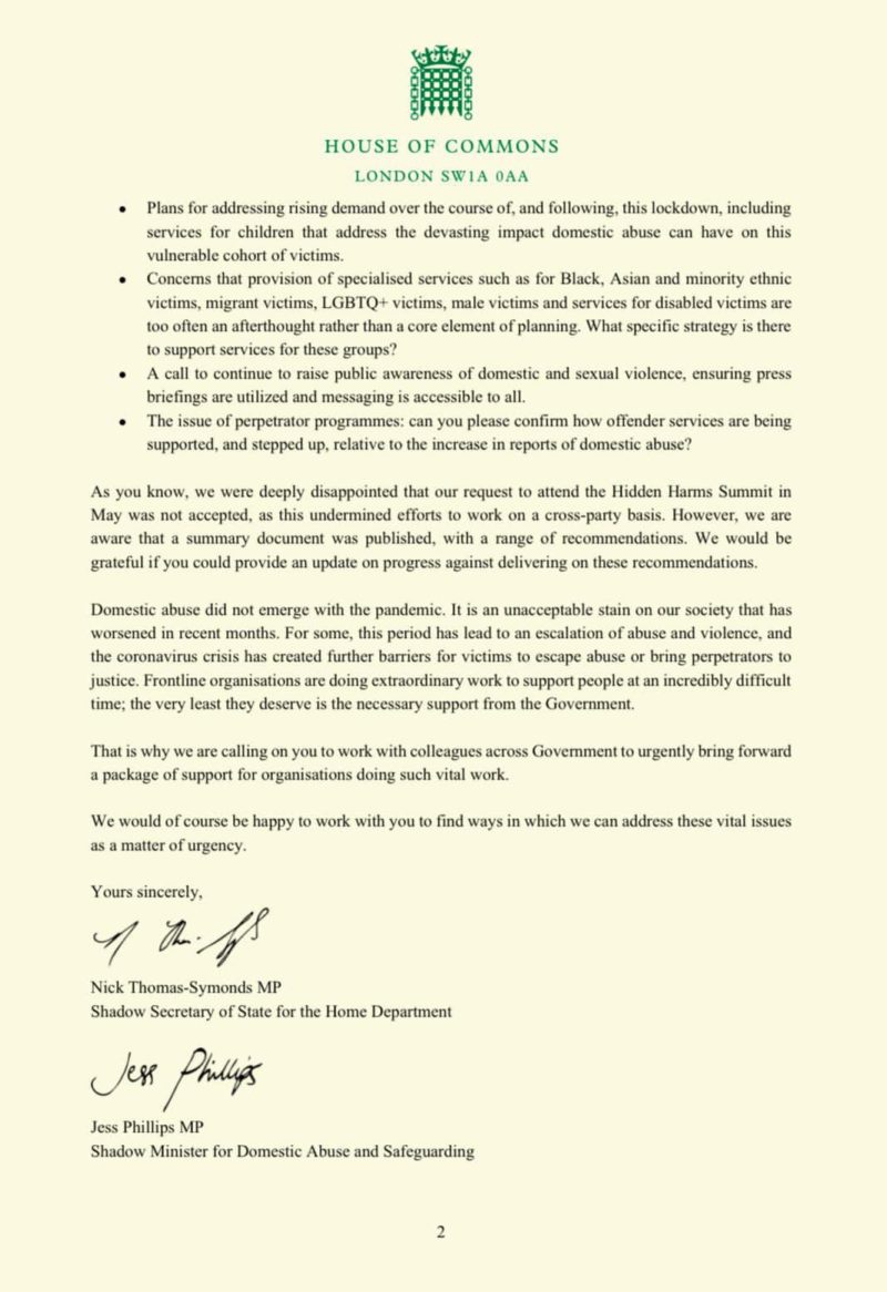 Letter to the Home Secretary